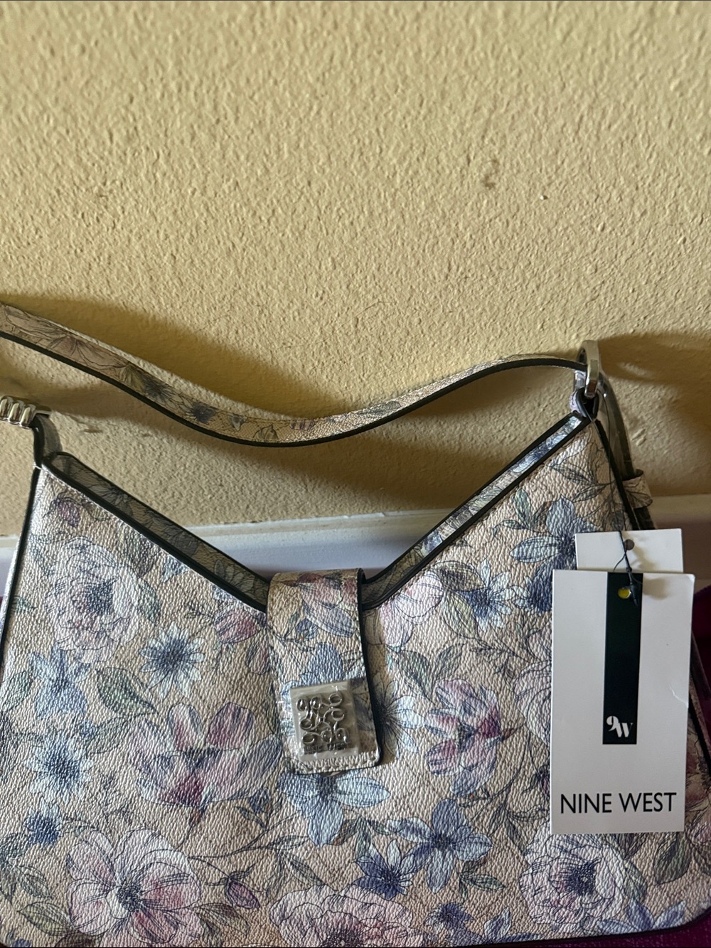 Nine West Cream Floral Shoulder Bag with Pastel Accents